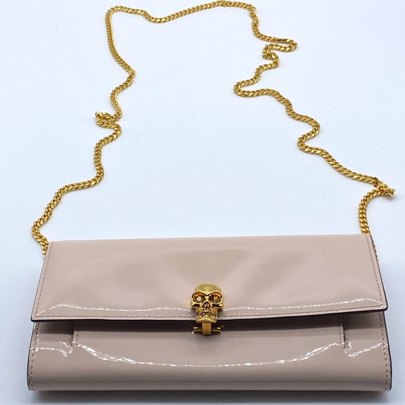 Alexander McQueen Handbags - Alexander McQueen Patent Skull Wallet on Chain Tei
